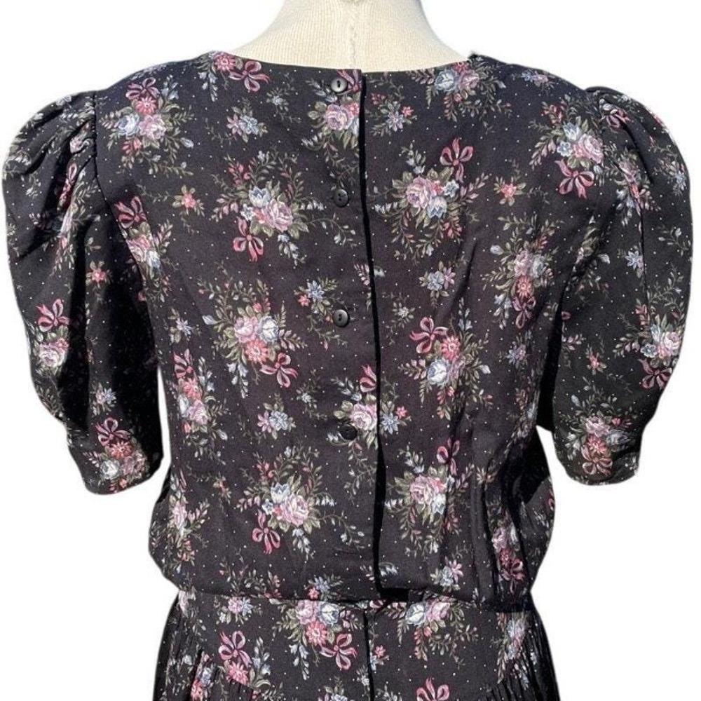 Vintage GUNNE SAX‎ (13) Dress Black Floral Puff Sleeve Cottage Lace Trad Whimsi - Picture 2 of 9